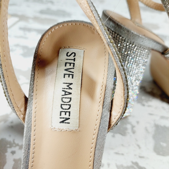 Steve Madden Lessa-R Sparkle Silver Buckle Ankle Strap Heeled Sandals O468 - Picture 7 of 9